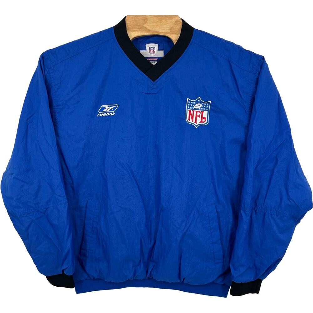 VTG y2k Mens Blue Embroidered Reebok NFL V-Neck Pullover Windbreaker Jacket Sz L